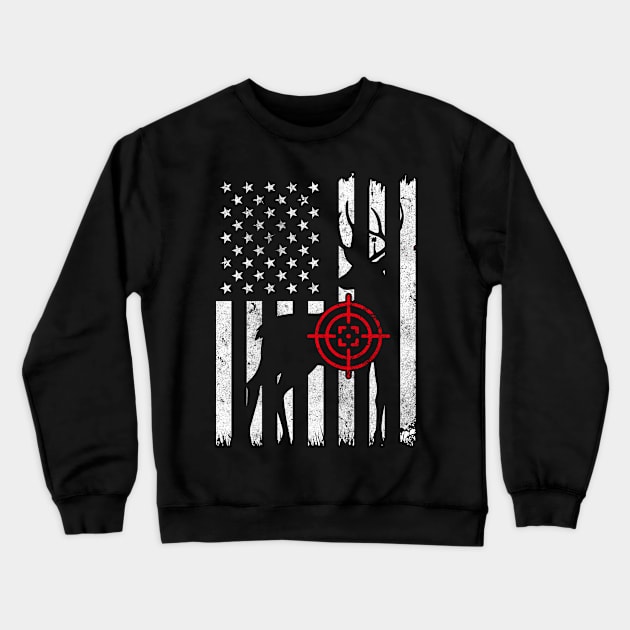 American Flag Deer Hunting Crewneck Sweatshirt by Smartdoc